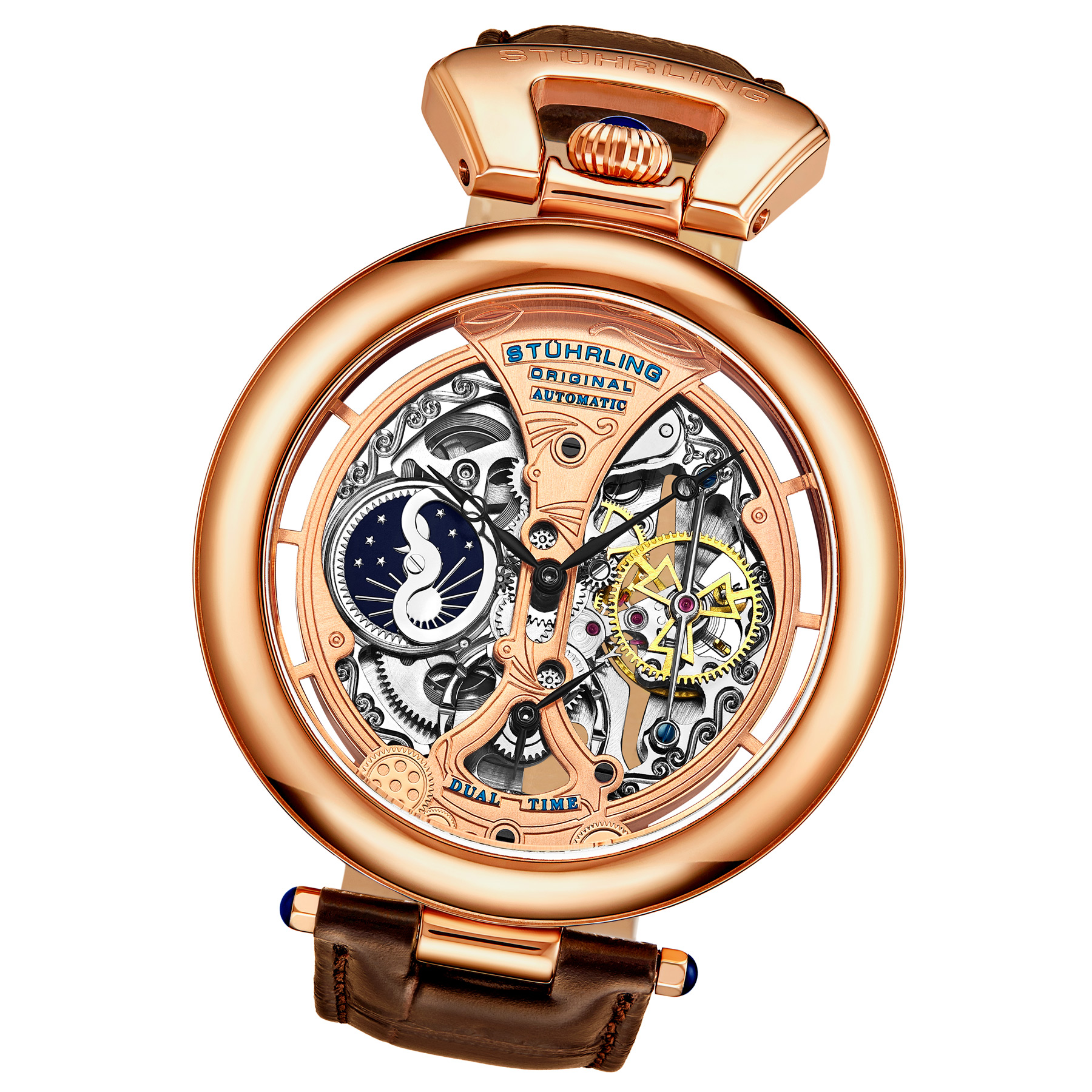 Stührling Roséguld Kejsarens Prakt Automatisk 49mm Skelett analoga klockor herr – bild 2