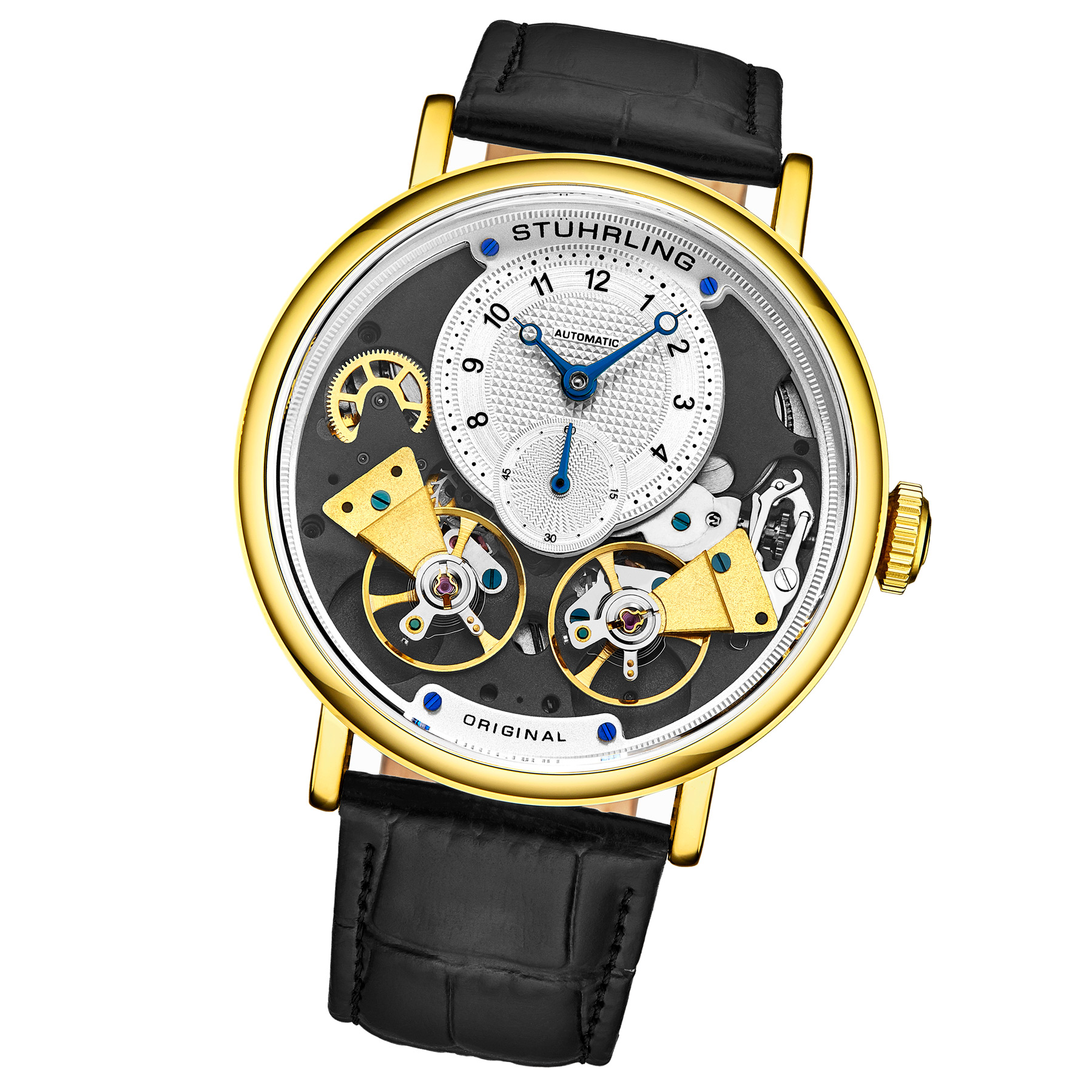 Stührling och svart Ares automatisk 43mm analoga klockor herr – bild 2