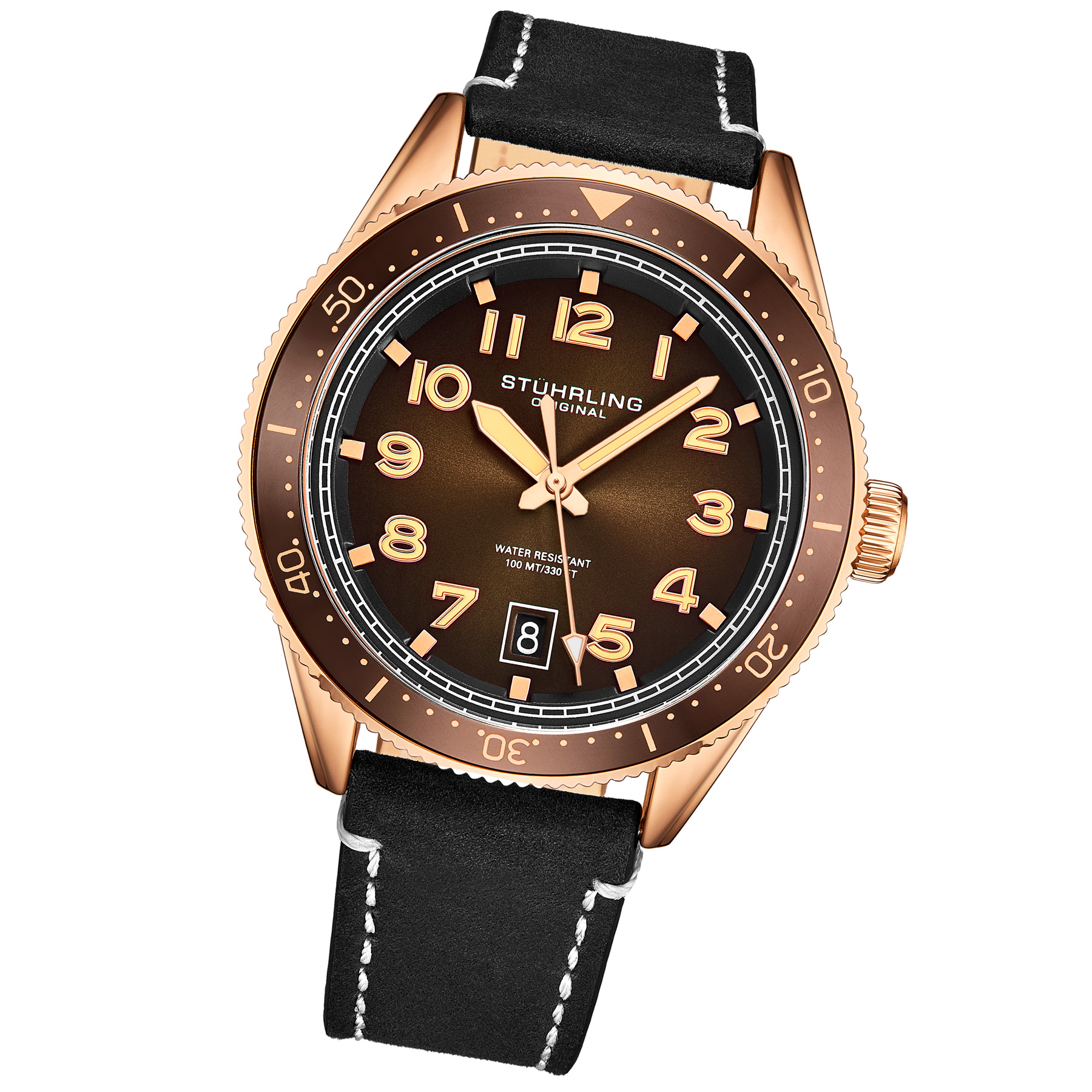 Stührling Rosen Guld och Brun Kvarts 42mm analoga klockor herr – bild 2