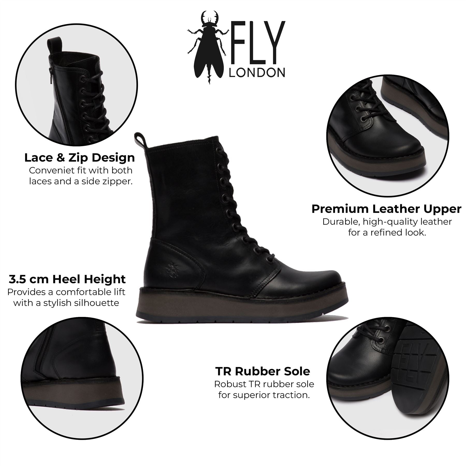 Fly London Womens Black RAMI043 Casual Leather Lace-up Ankle Dress Boots ankelboots dam – bild 2