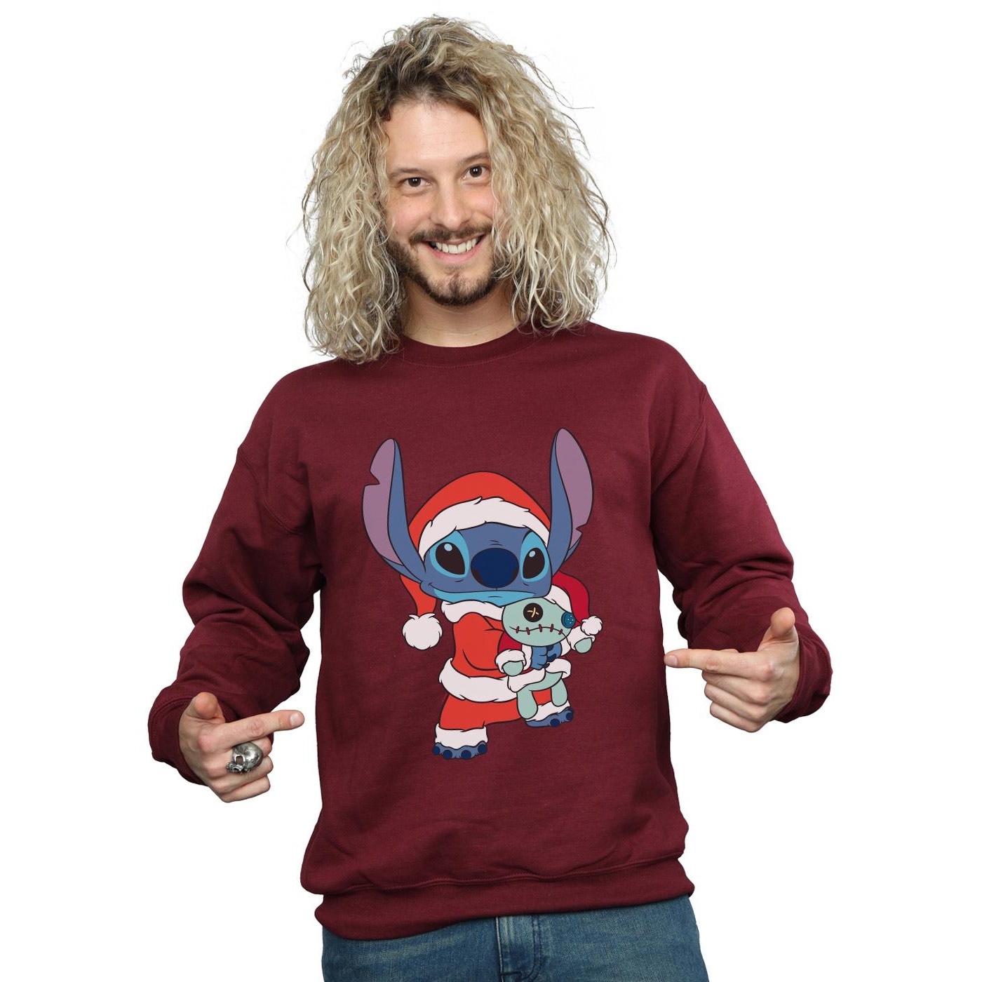 Disney Mens Lilo And Stitch Stitch Christmas Sweatshirt (Burgundy) herr – bild 2