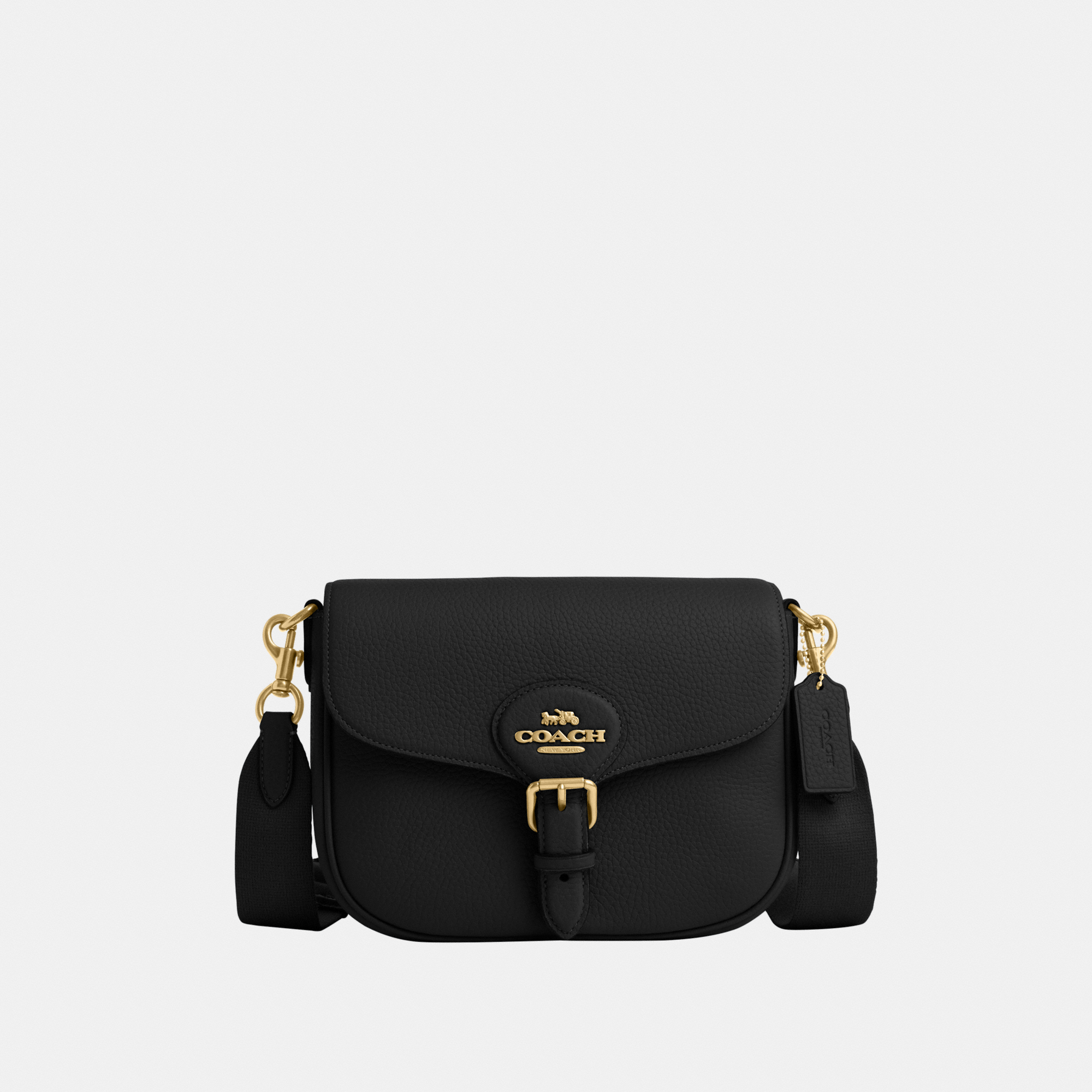 Coach Womens Lux Pebble Leather Amelia Saddle Bag – Black – One Size