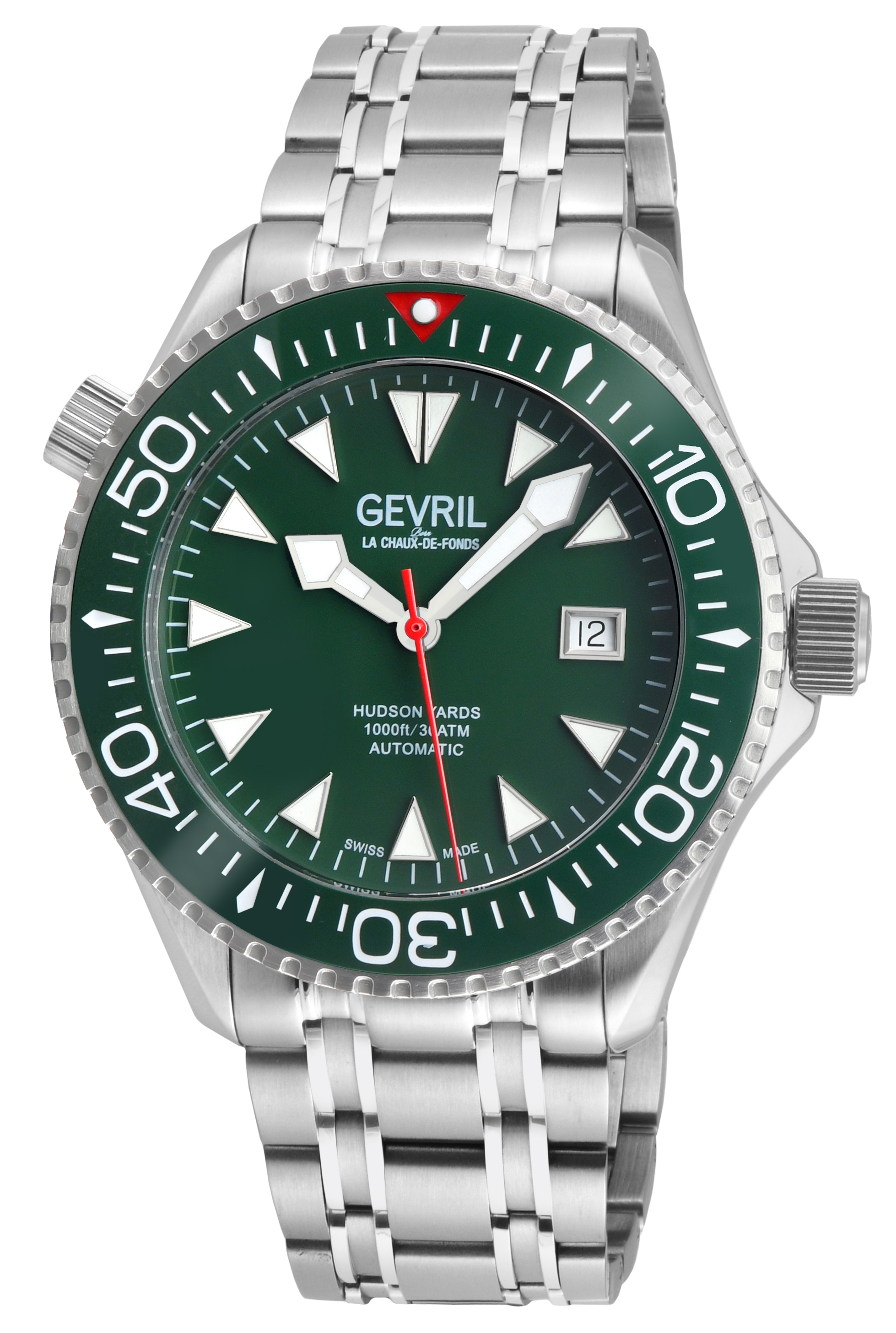 Gevril Mens Hudson Yards Swiss automatic Sellita SW200 green dial Stainless steel watch – Silver – One Size