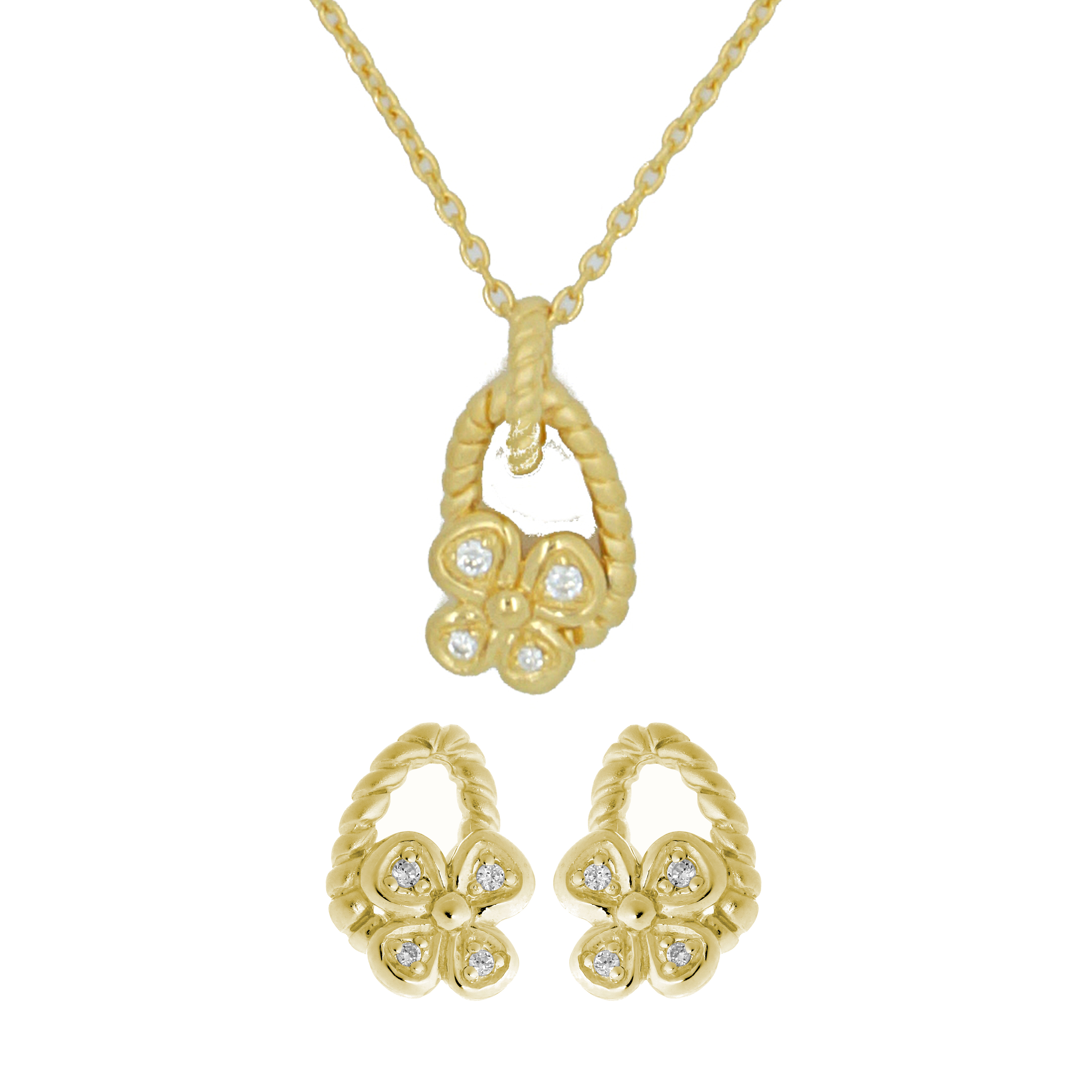 Thumbnail - Orphelia Damen 925 Sterling Silber Set: Kettenanhänger + Ohrringe - Gold SET-6020/2