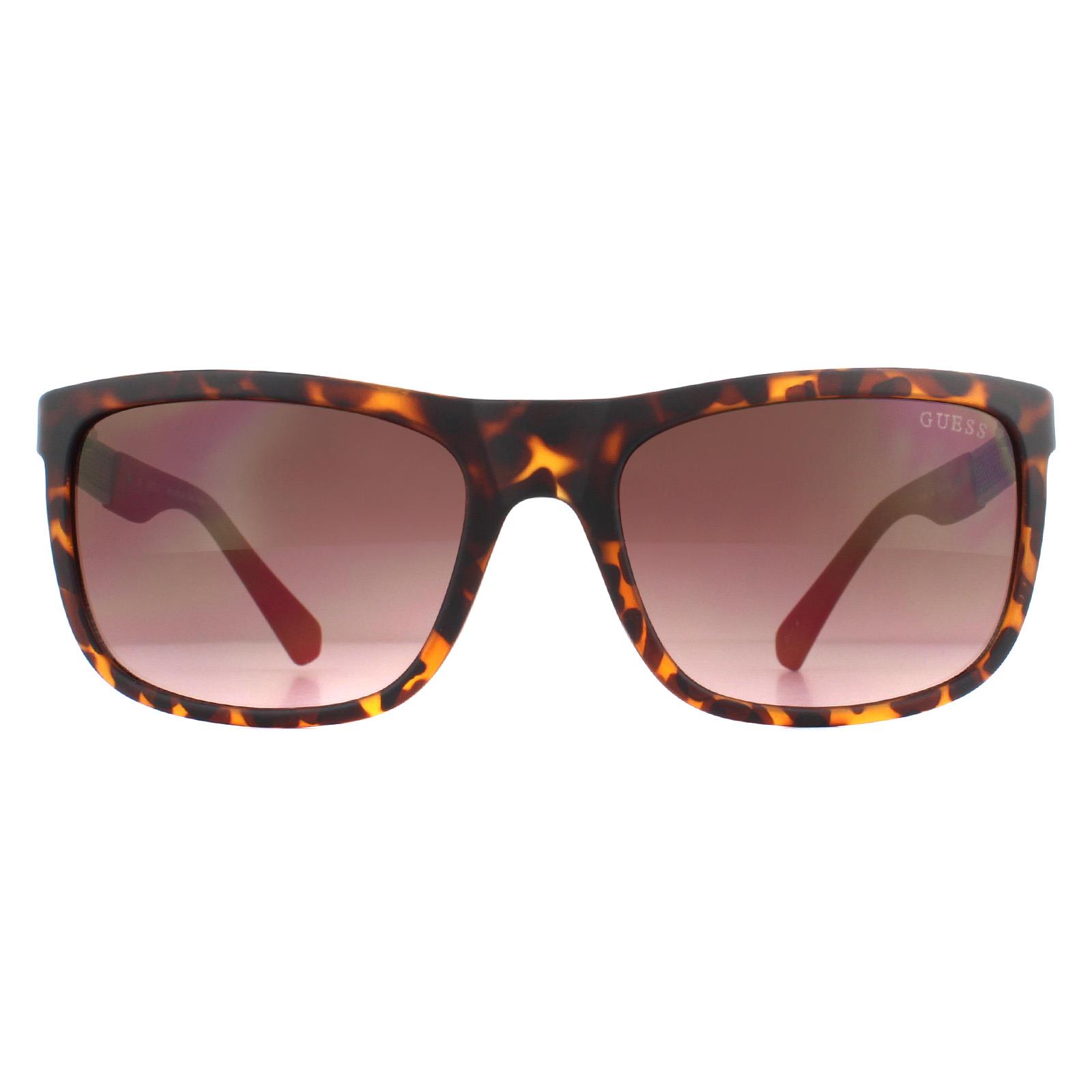 Thumbnail - Guess Rectangle Mens Dark Havana Brown Gradient Sonnenbrille