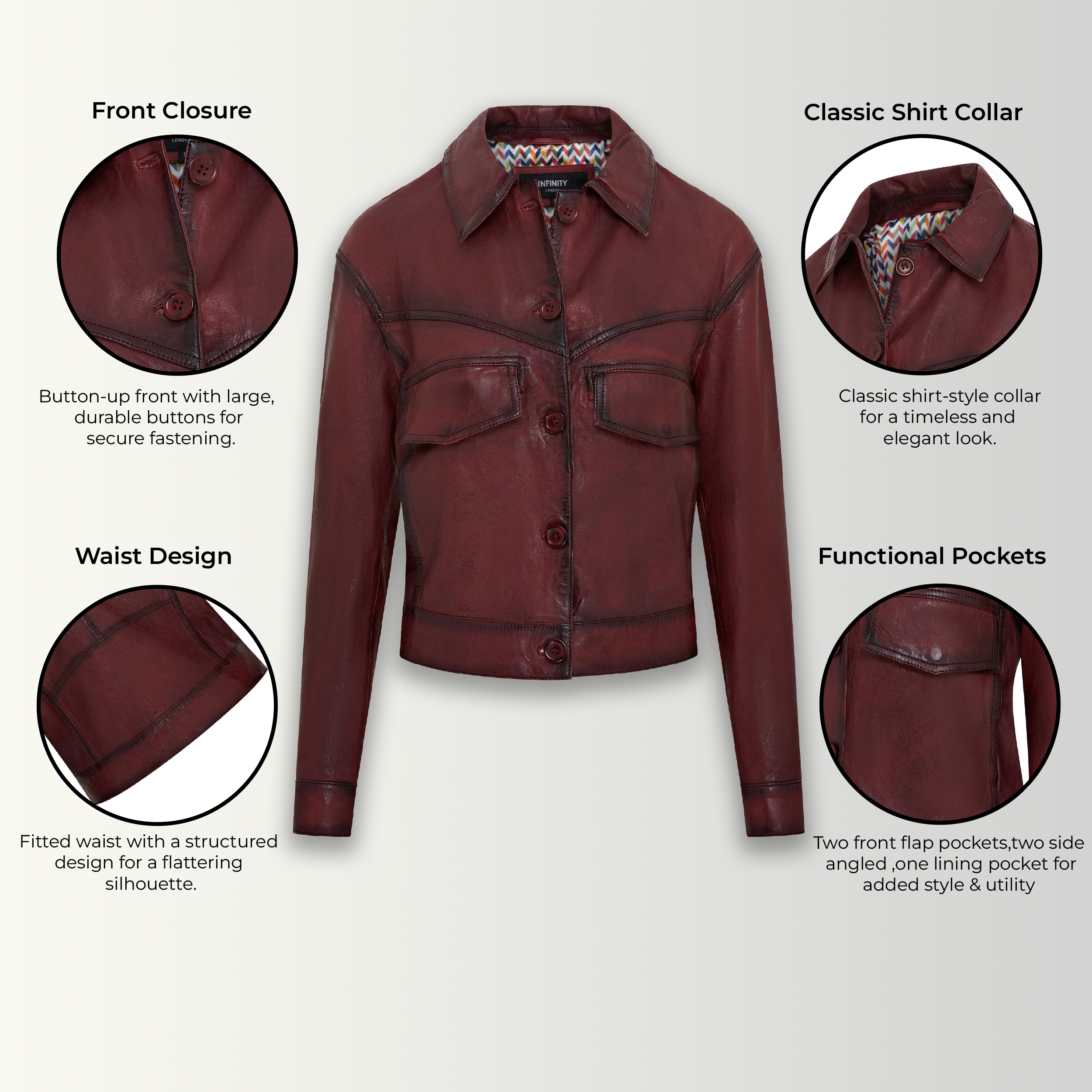 Infinity Leather Retro Biker-läderjacka för kvinnor Kopervik dam – bild 2