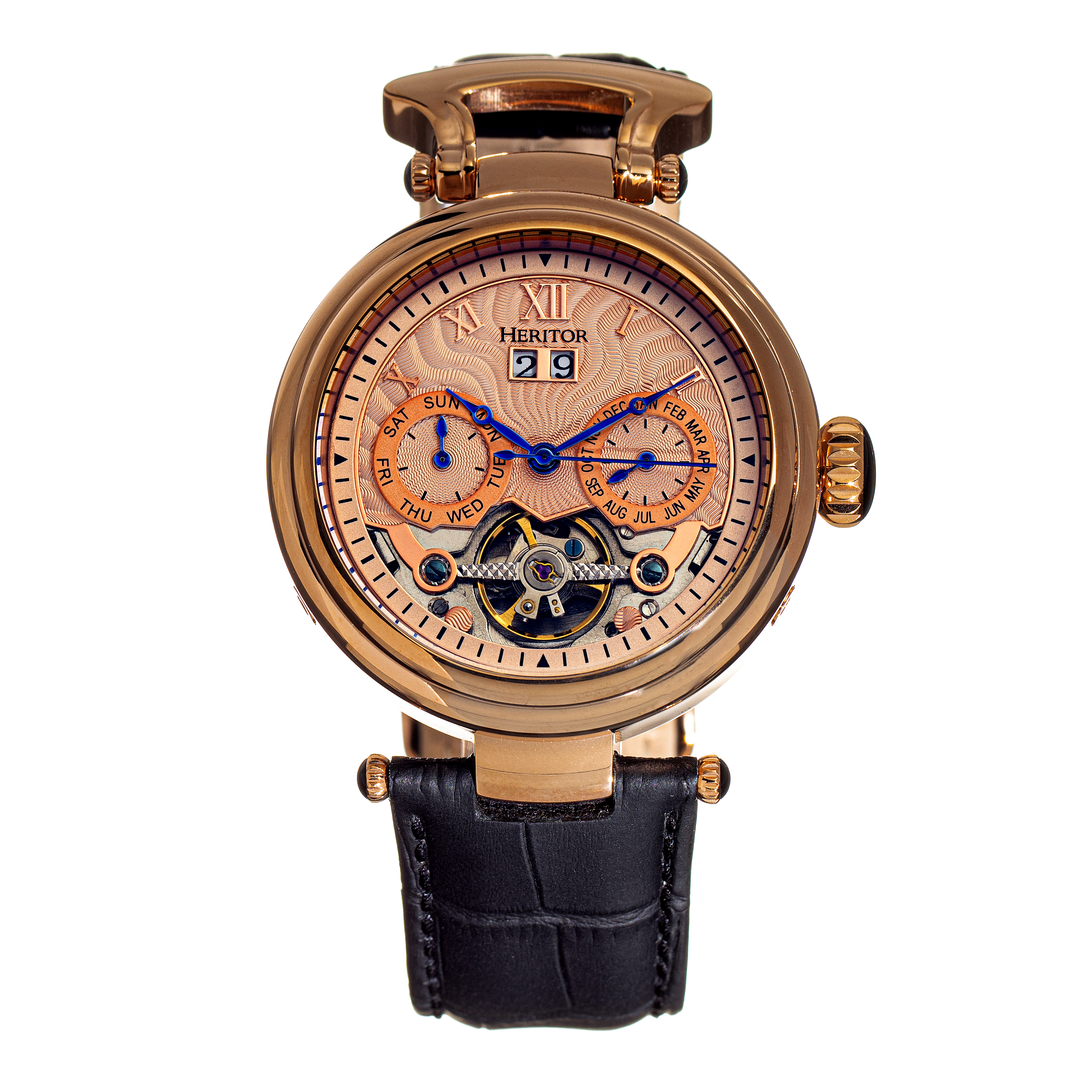Thumbnail - Montre automatique Heritor Ganzi semi-squelette avec bracelet en cuir