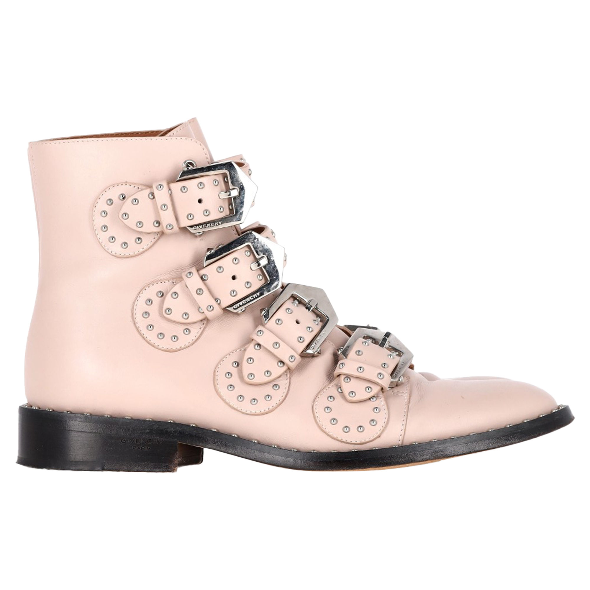 Givenchy Pre-owned Womens Buckle Detail Studded Ankle Boots in Light Pink Leather – Size EU 37