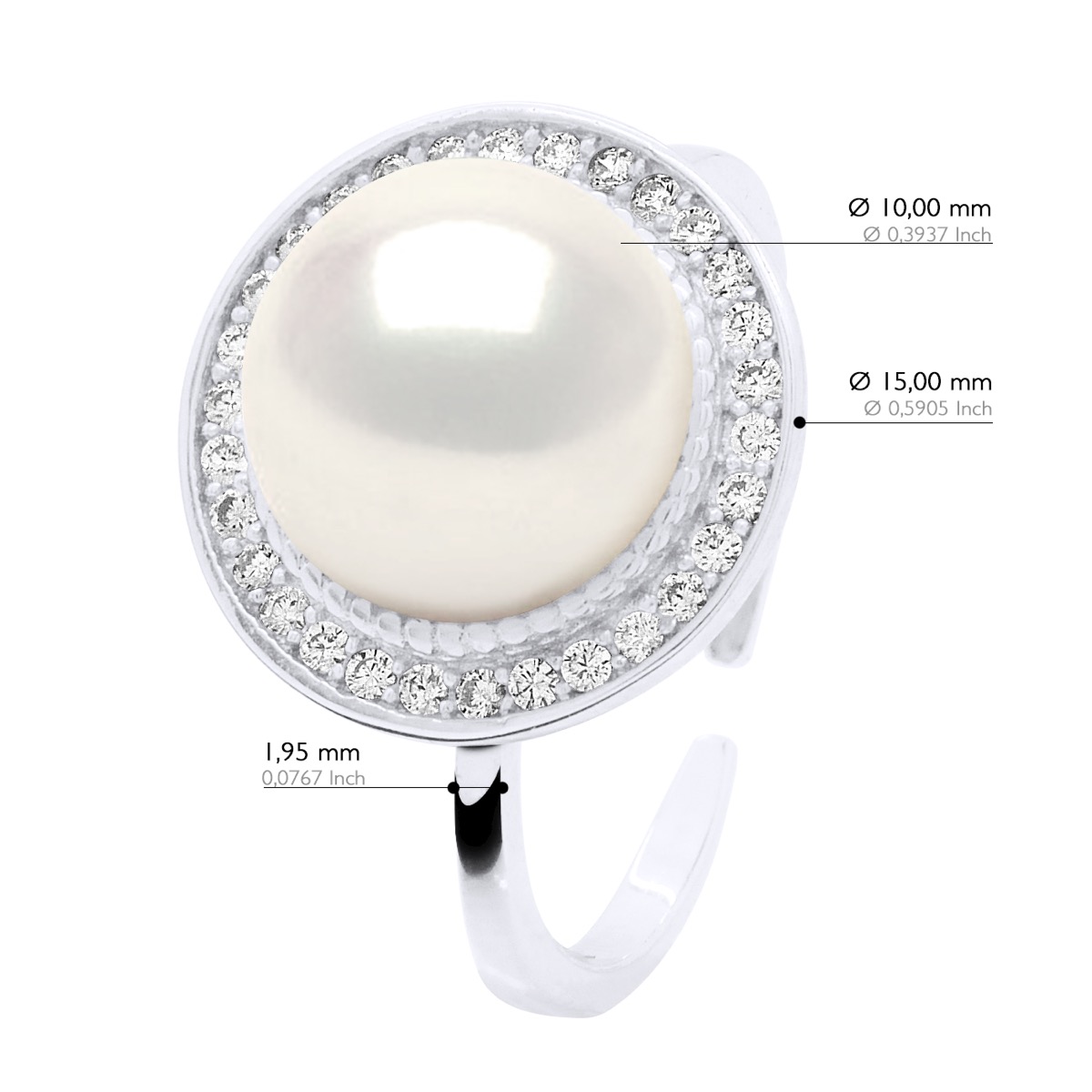 Ateliers Saint Germain Ring justerbar Omfattning i Cubic Zirconia Knapp i äkta odlad sötvattenspärla 10-11 mm dam – bild 2