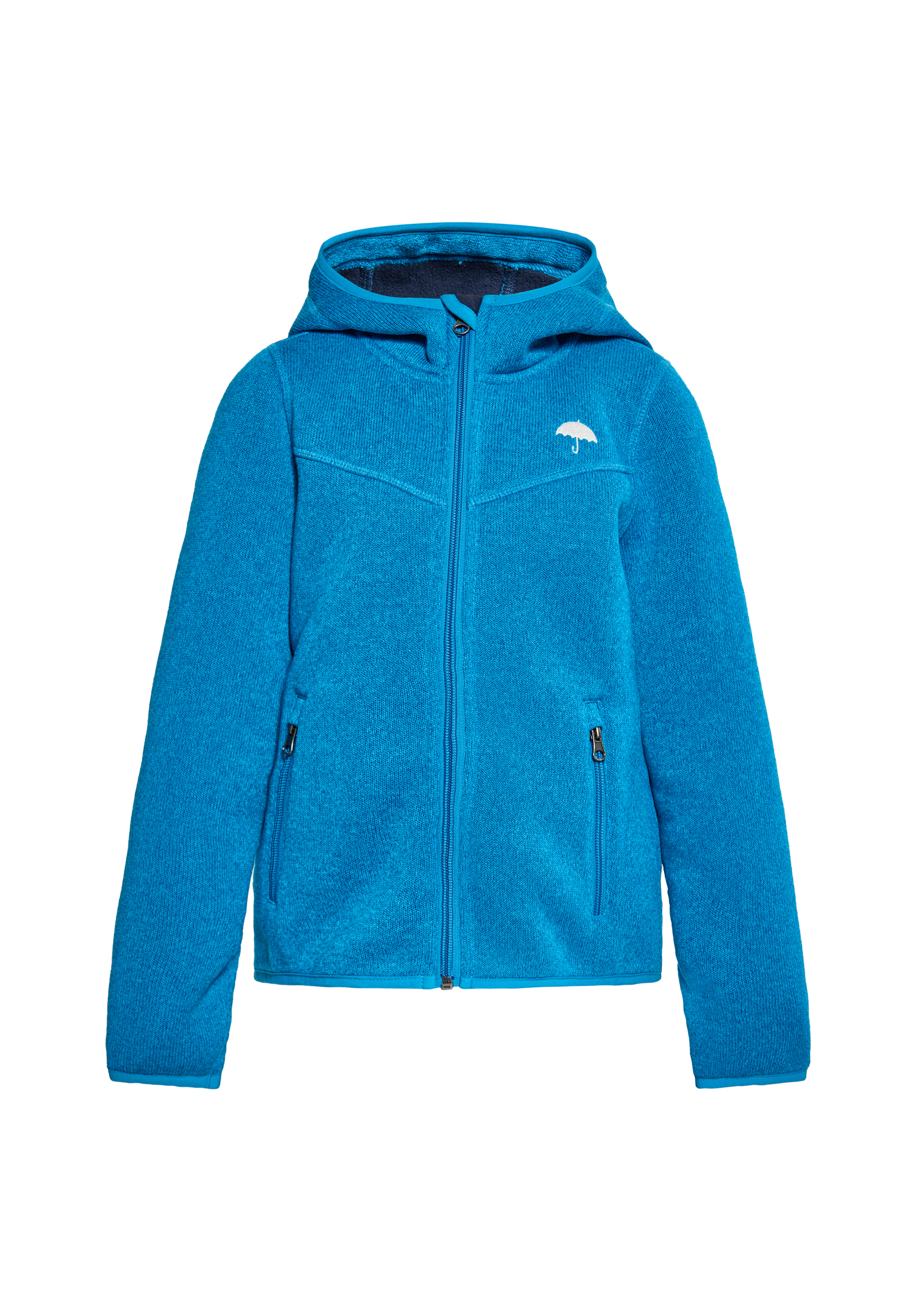 Thumbnail - Schmuddelwedda Strickfleeceblouson Mädchen (Kids) Cyanblau Melange