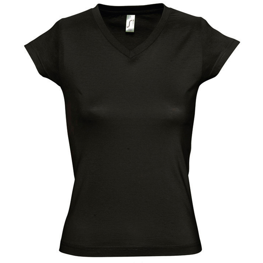 Thumbnail - SOLs Womens/Ladies Moon V Neck Short Sleeve T-Shirt (Deep Black)
