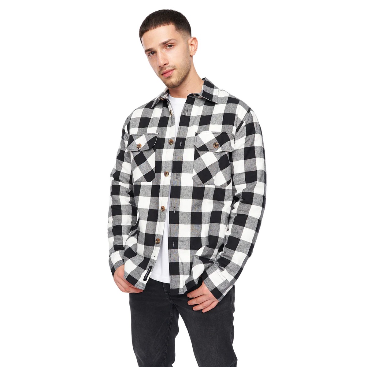 Thumbnail - Crosshatch - "Demaro" Hemdjacke Gepolstert für Herren (Schwarz/Weiß)