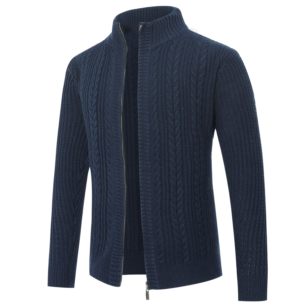 Allthemen Cardigan med dragkedja för herrar Cardigan Chunky Knit med ståkrage – bild 2