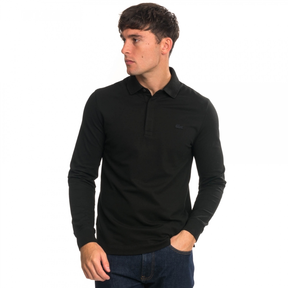 Lacoste Mens Long Sleeve Polo - Black Cotton - Size Large