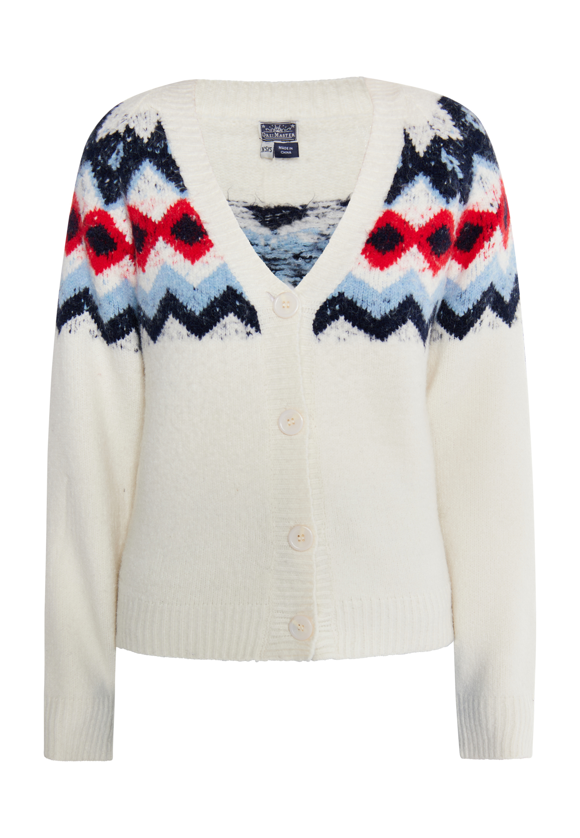 Thumbnail - Dreimaster Strickjacke Damen Wollweiss Mehrfarbig