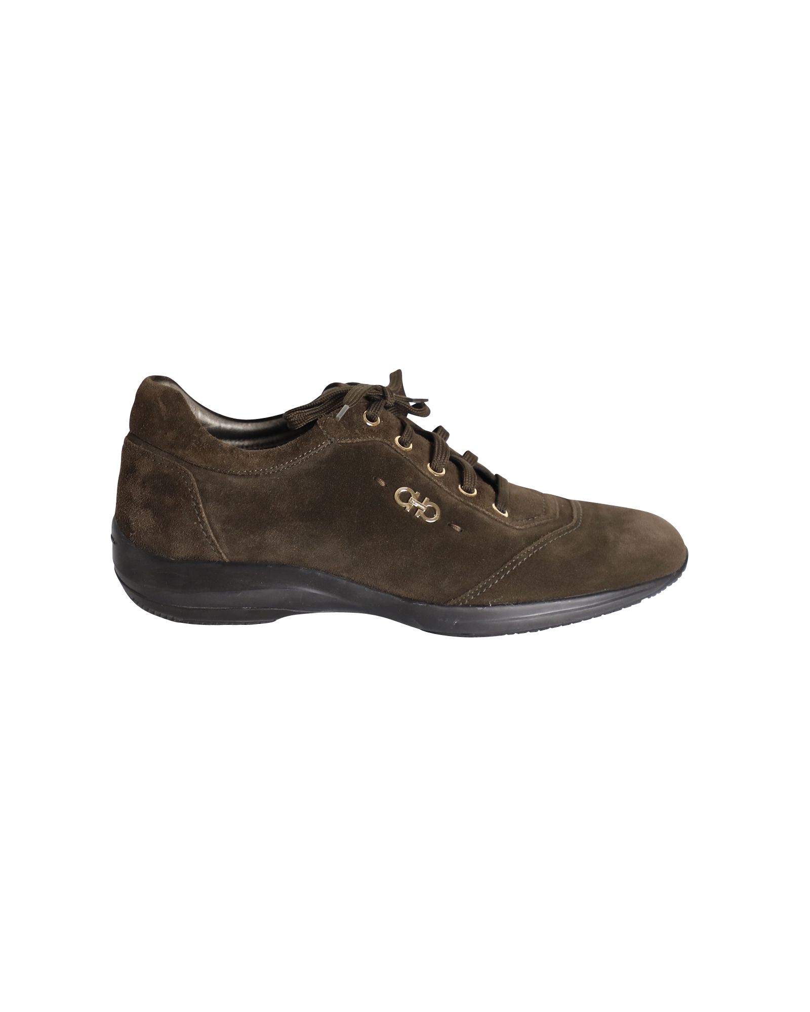 【関税&送料込】Salvatore Ferragamo Dark Brown Suede Barbado Salvatore Ferragamo Lace-Up Sneakers in Brown Suede