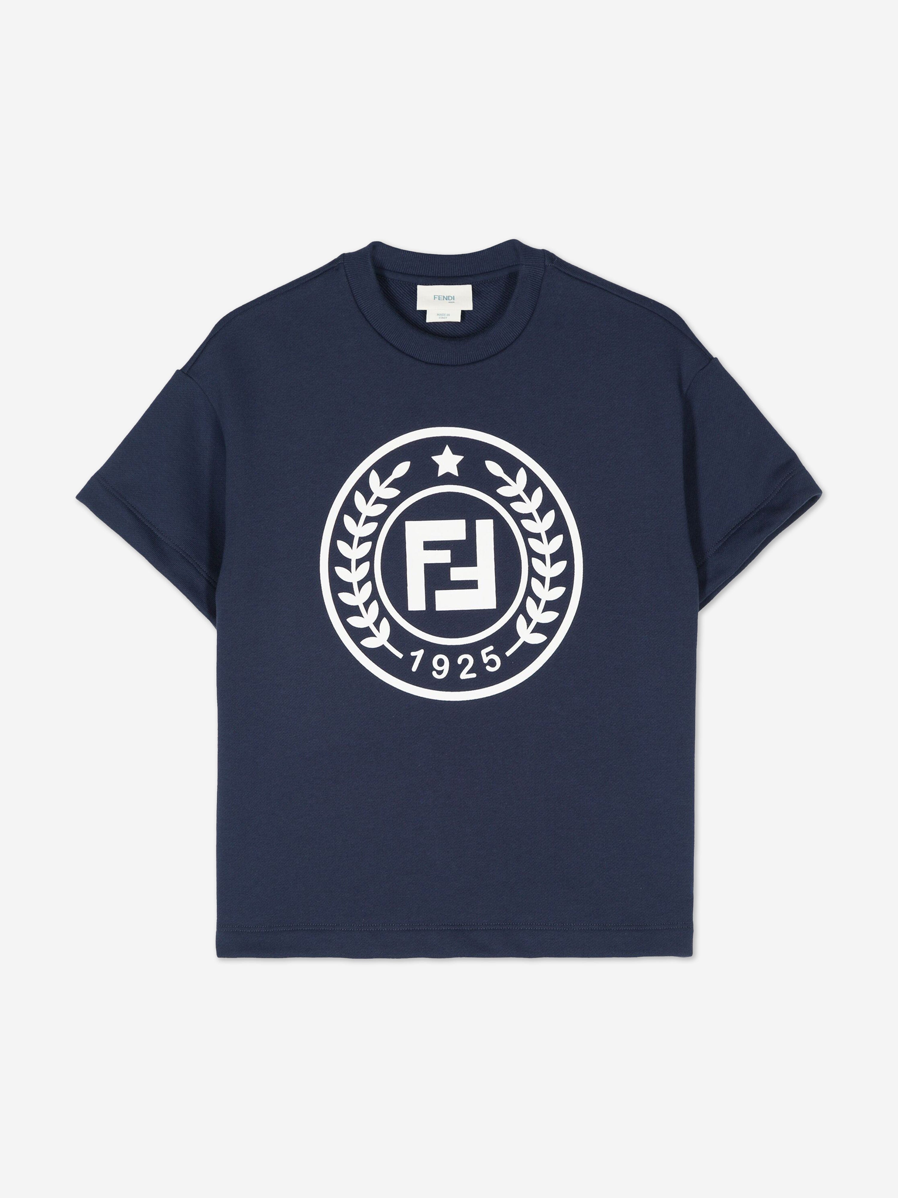 Fendi Kids Crest Logo T-Shirt in Marineblauw