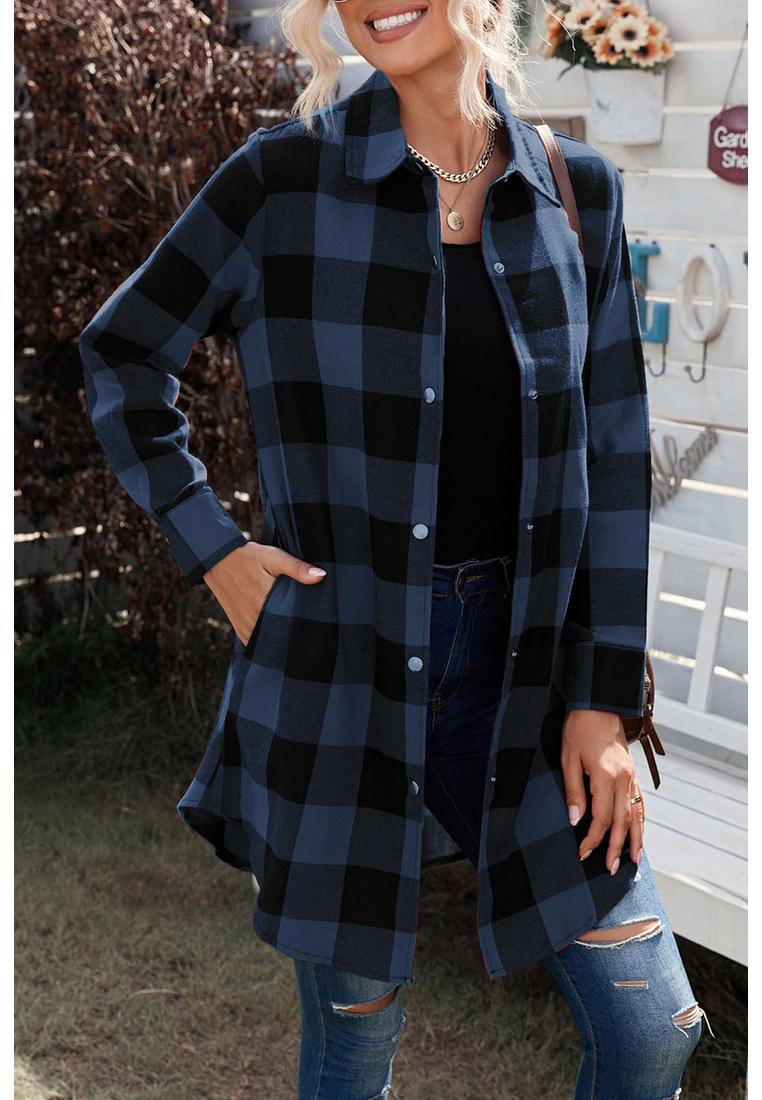 Thumbnail - Azura Exchange Karierte Hemdjacke für Damen in Blau