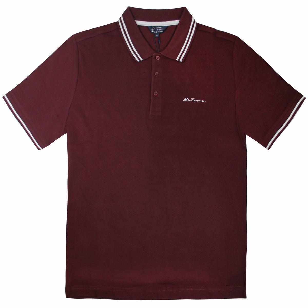 Thumbnail - Ben Sherman Logo Herren Burgunder Polo -Hemd