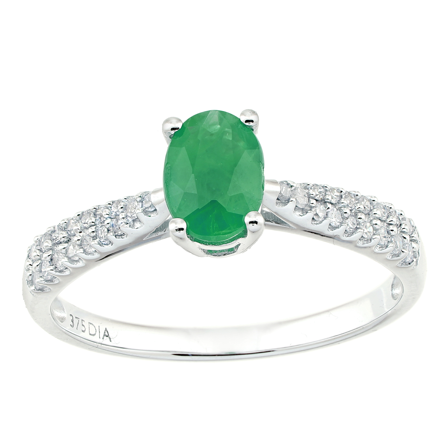 Diamant L'Eternel Womens 9ct White Gold 0.79ct Emerald with 0.15ct Diamond Shoulder Ring - Size L