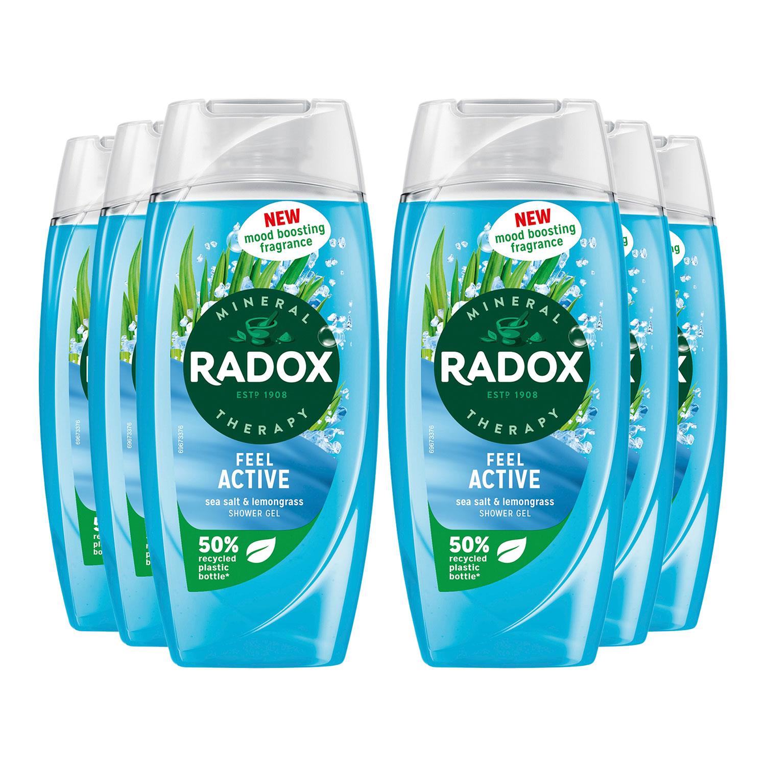 Radox Womens Mineral Therapy Shower Gel Feel Active with Sea Salt & Lemongrass, 225ml, 6 Pack - NA - One Size