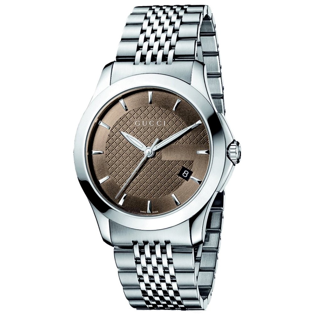 Gucci YA126406 G-Timeless Brown Dial Mens Watch – Silver – One Size