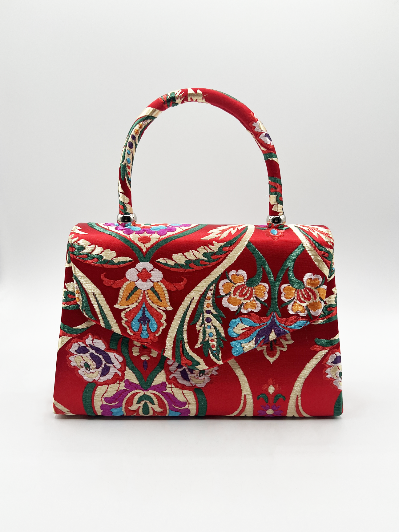 SVNX Womens Red Satin Embroidered Top Handle Bag - One Size