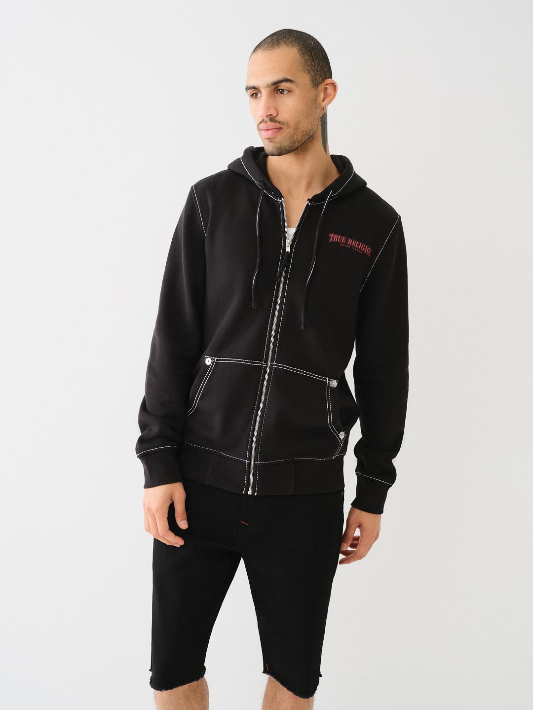 True Religion Mens Big T Overt Painted Horseshoe Zip Up in Black - Size Large