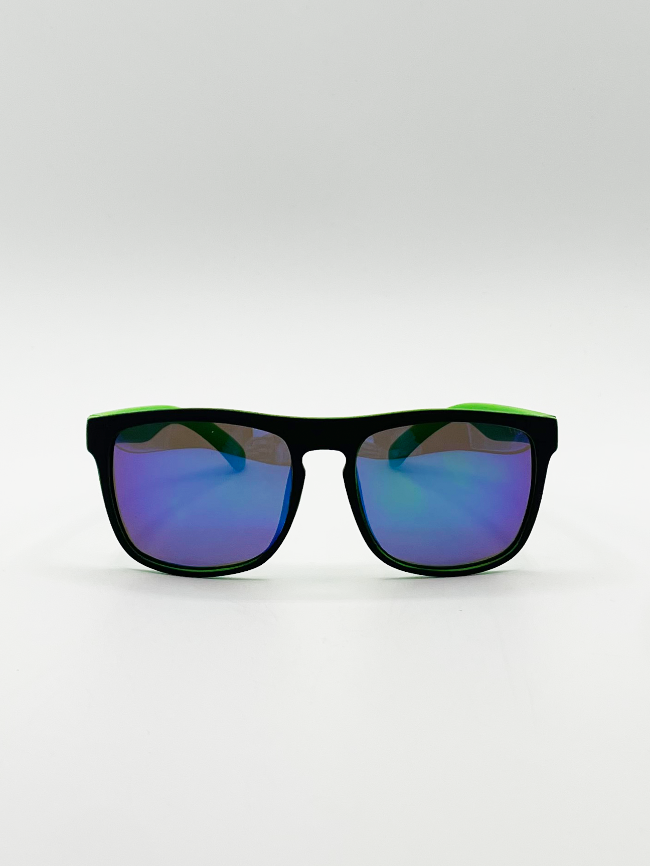 SVNX Mens Matte Black Wayfarer Sunglasses With Blue Mirrored Lens - One Size