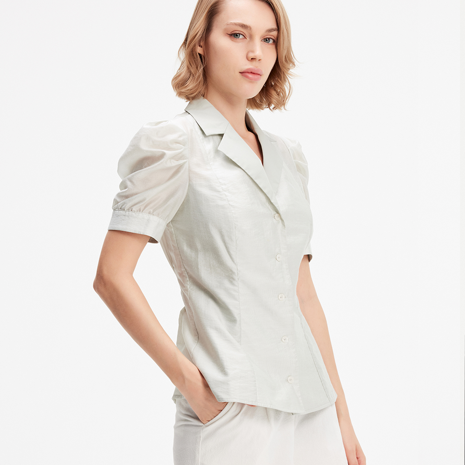 Smart & Joy Kortärmad blus i organza dam – bild 2