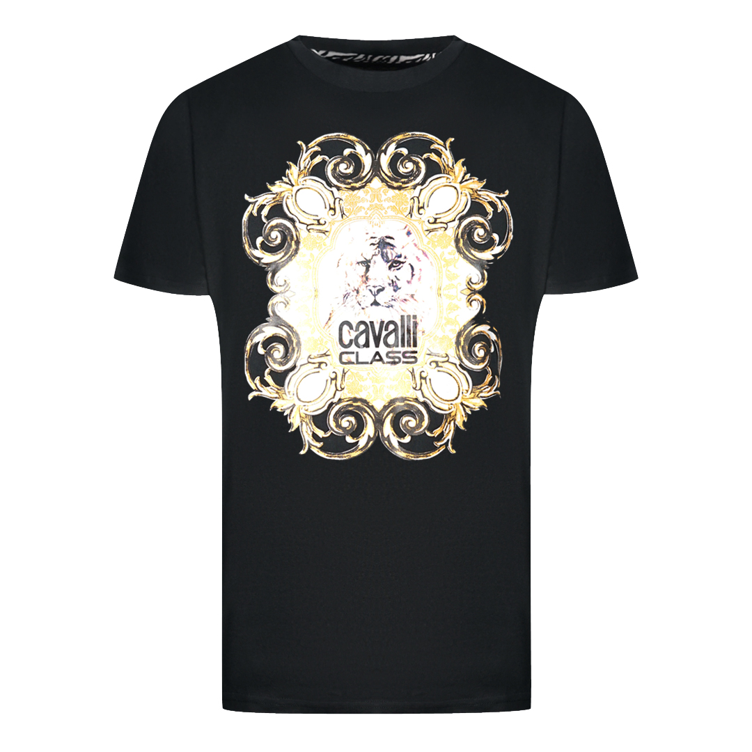 Thumbnail - Cavalli Class – Schwarzes T-Shirt mit Tiger-Emblem-Design