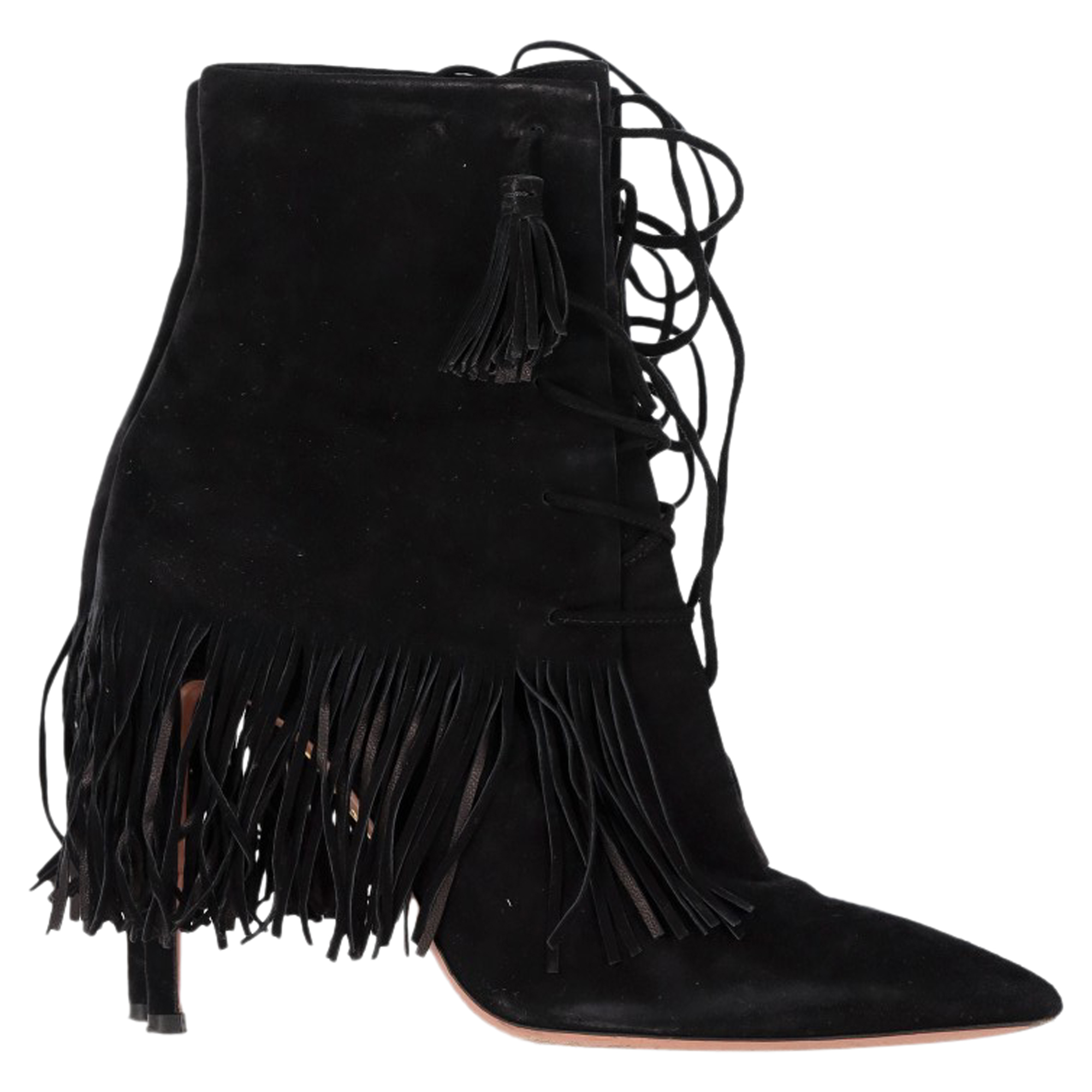 Aquazzura Mustang 105 Fransad Klackkänga i Svart SMocka