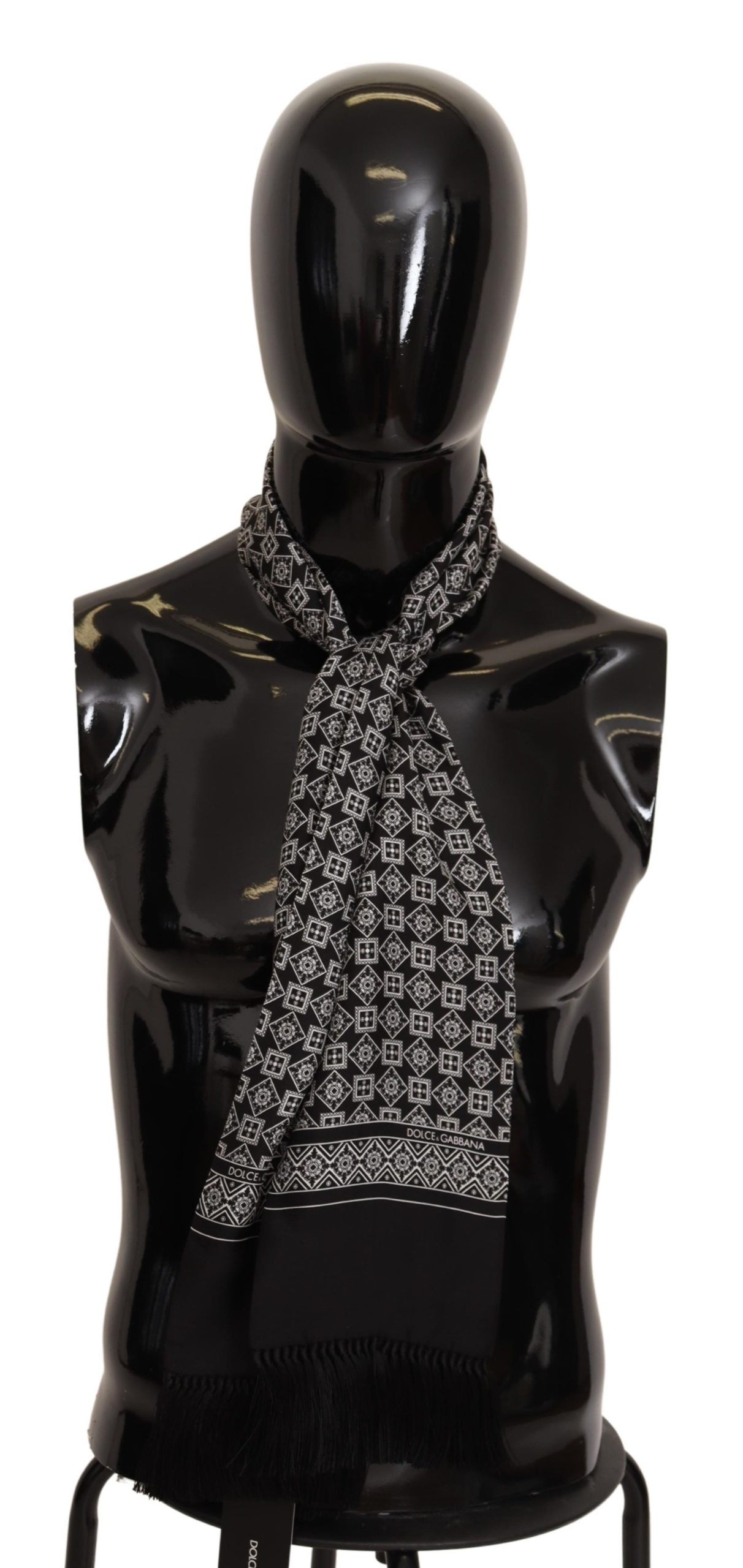 Dolce & Gabbana Men's Black White Baroque Silk Neck Shawl Scarf (Echarpe en soie baroque)