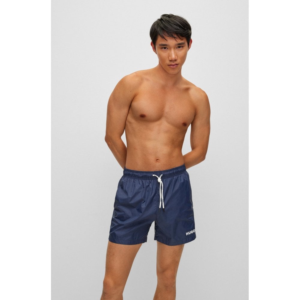 Hugo Haiti Mens Quick-Drying Swim Shorts In Recycled Fabric With Logo - Blue Polyamide - Size Large
