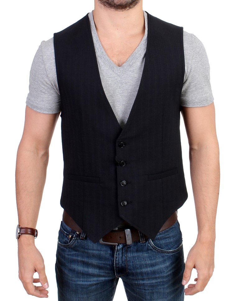 Thumbnail - Costume National Gilet décontracté en coton rayé noir pour hommes