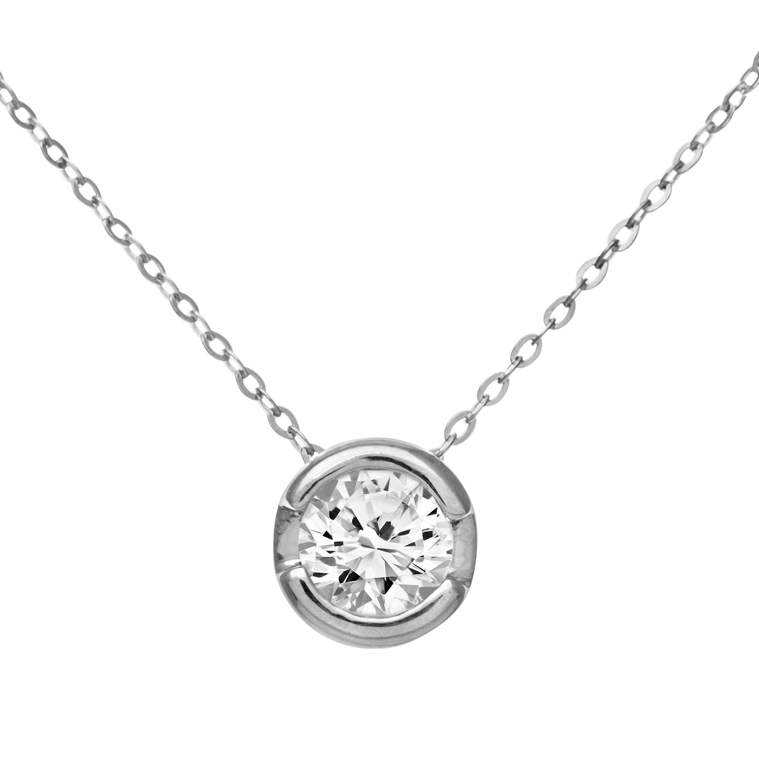Diamant L’Eternel Womens 9ct White Gold Rub Set Third Carat Diamond Pendant and 18″ Chain – One Size