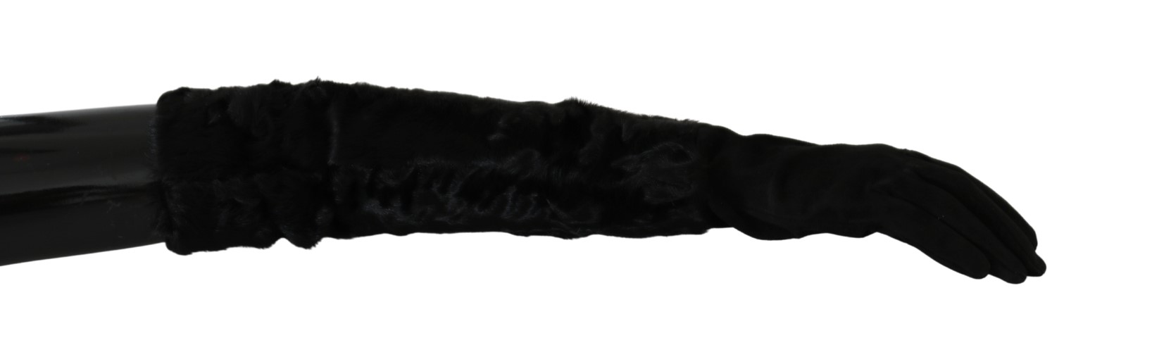 Dolce & Gabbana Women's Black Elbow Length Mitten Gloves Suede Fur Gloves