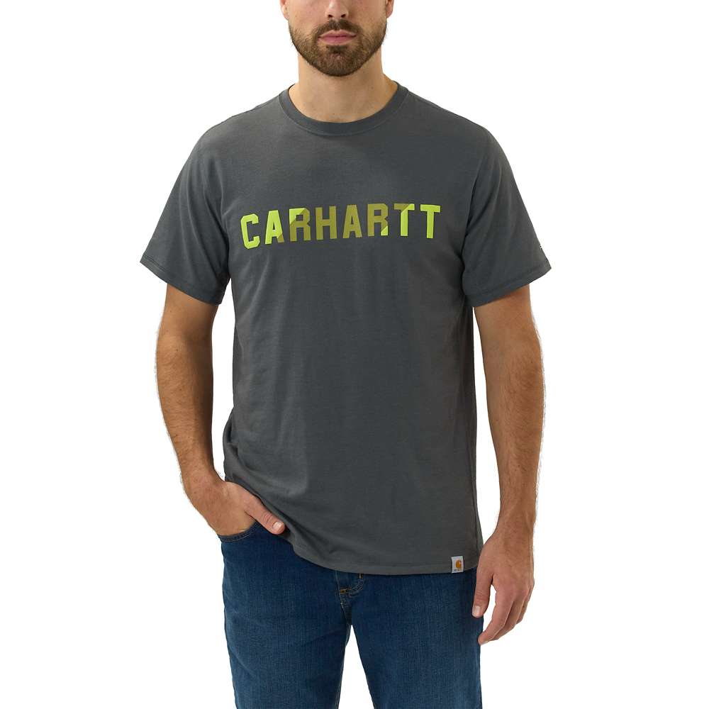 Carhartt Mens Force Flex Block Logo Short Sleeve T Shirt - Grey Cotton - Size Small