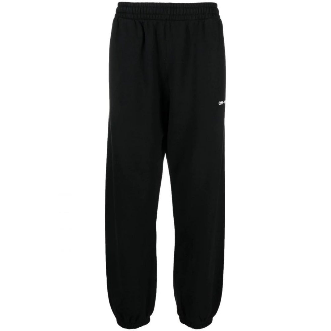 Off-White Mens Caravag Diag Design Slim Cuffed Black Sweatpants - Size Large