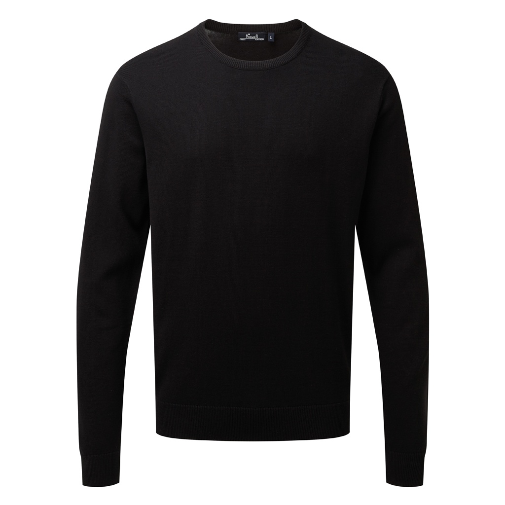 Thumbnail - Premier Adults Unisex Cotton Rich Crew Neck Sweater (Schwarz)
