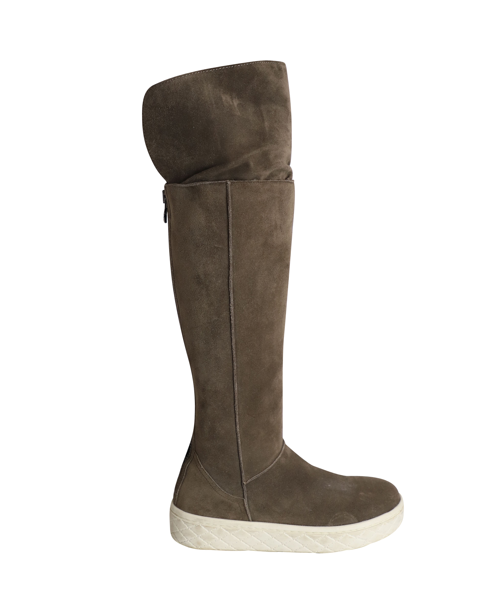 Moncler Knälånga Boots med Lammullsfoder i Grå Mocka