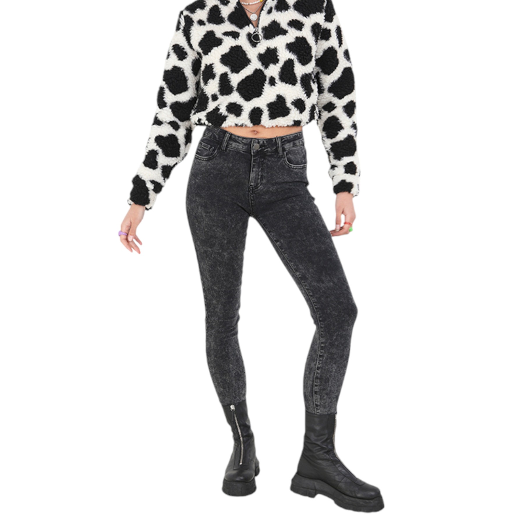 Brave Soul MARBLE Womens Denim Jeans - Black - Size 8 UK
