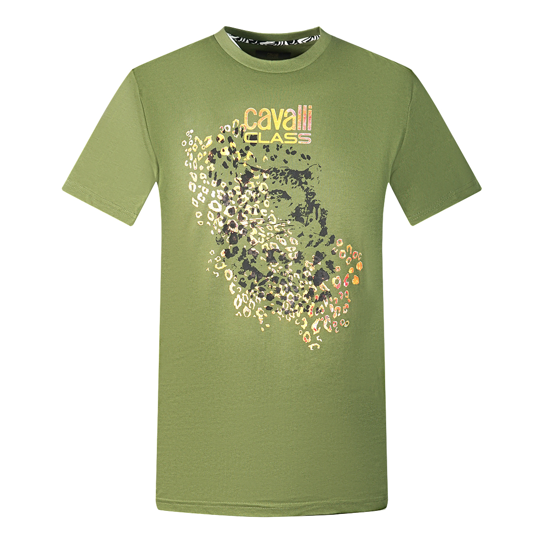 Thumbnail - Cavalli Class Leopardenmuster Silhouette Grünes T-Shirt