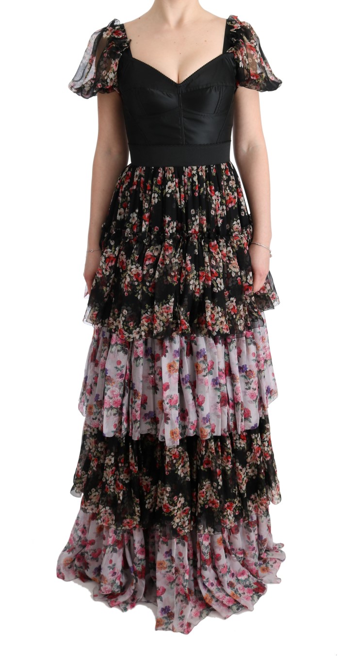 Dolce & Gabbana Women's Multicolor Silk Stretch Floral Shift Long Dress