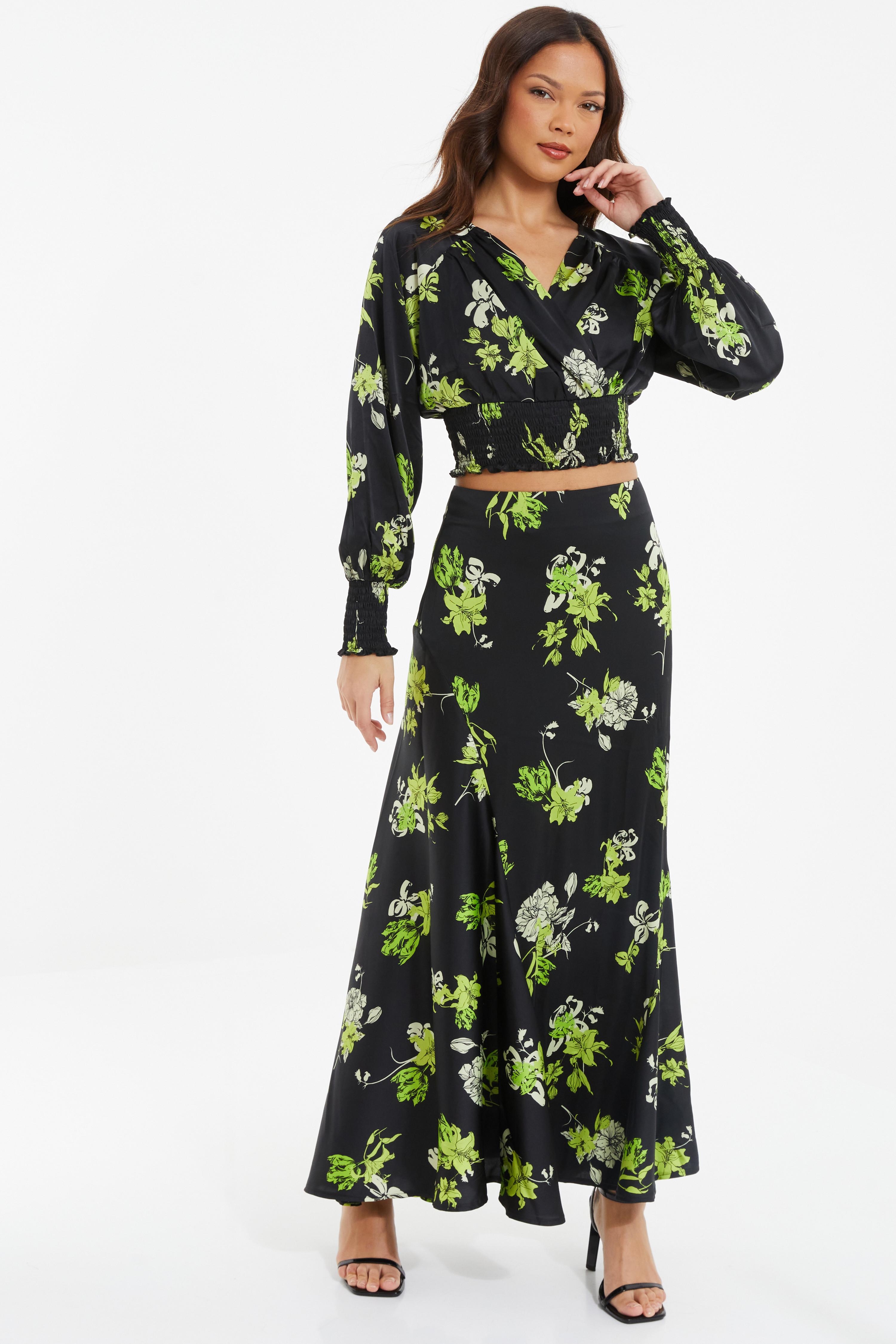Quiz Womens Black Satin Floral Midaxi Skirt - Size 8 UK