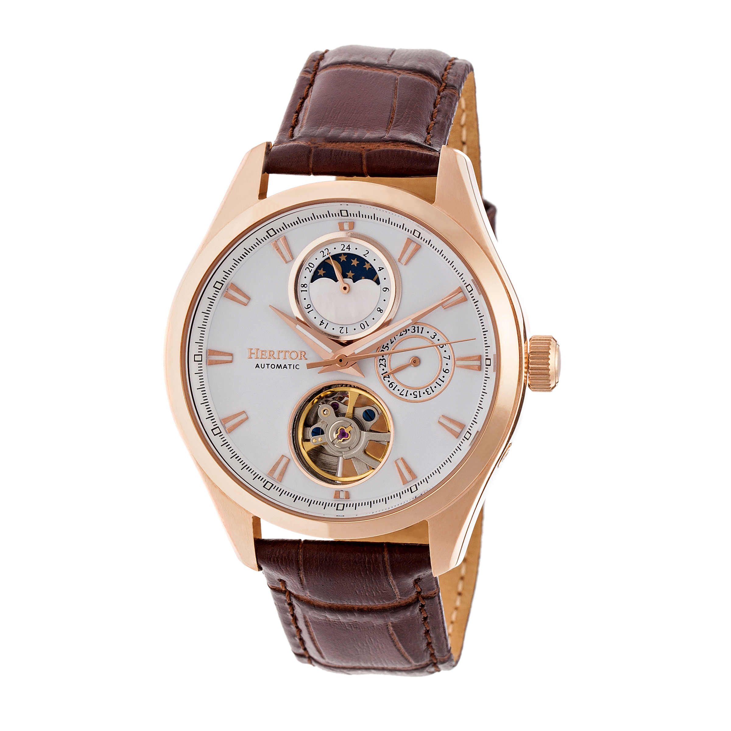 Heritor automatisch Sebastian semi-skelet lederen band horloge