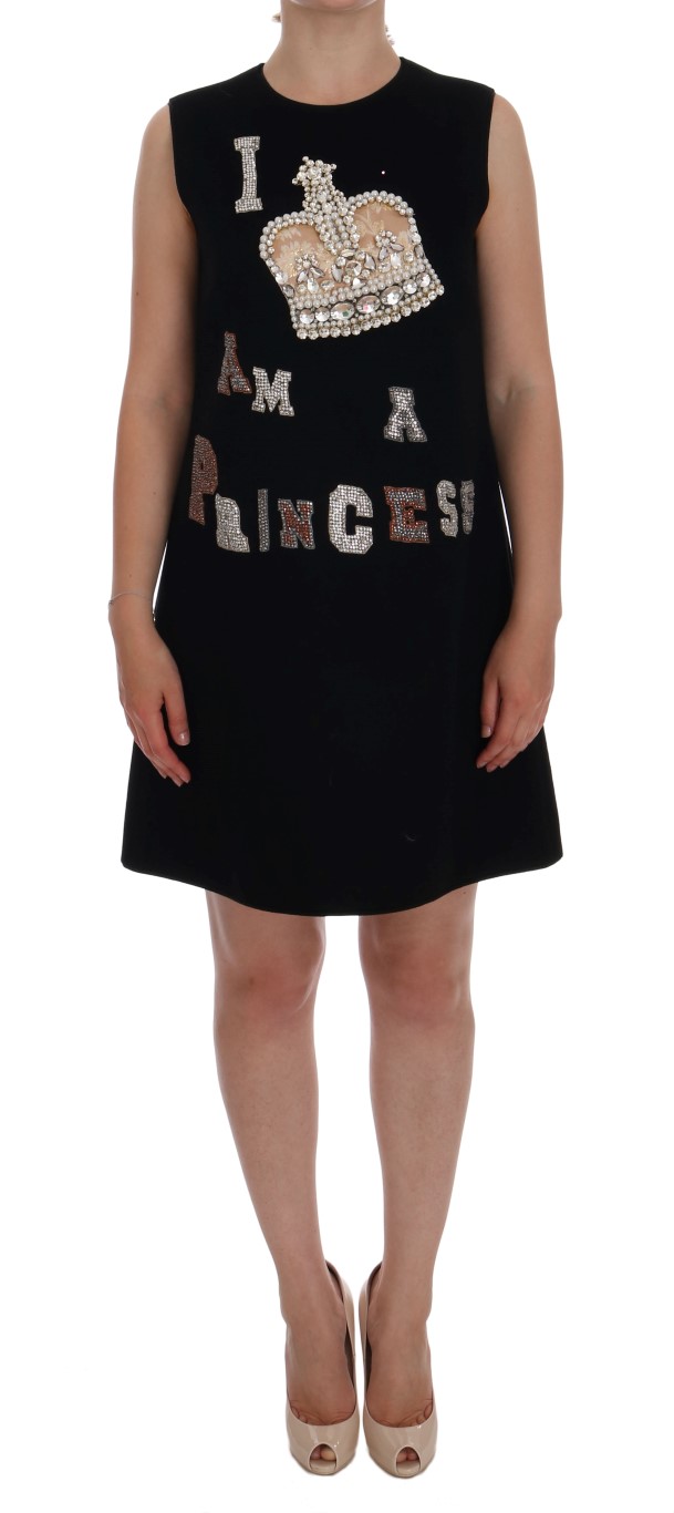 Thumbnail - Dolce & Gabbana Women's Black I AM A PRINCESS Crystal Shift Dress (robe droite)