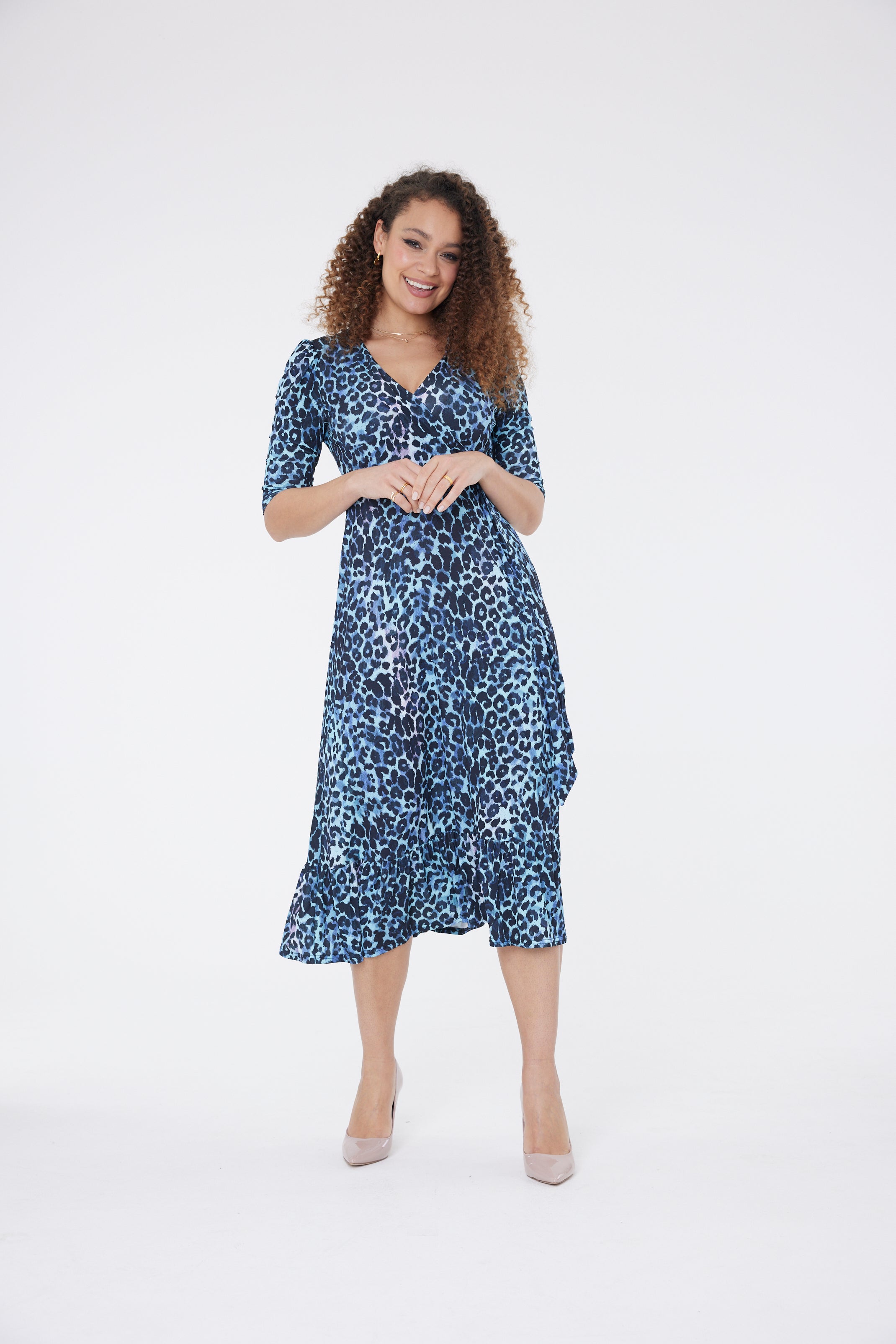 Claire Animal Print Kleid - Blau EU 40 / UK 12