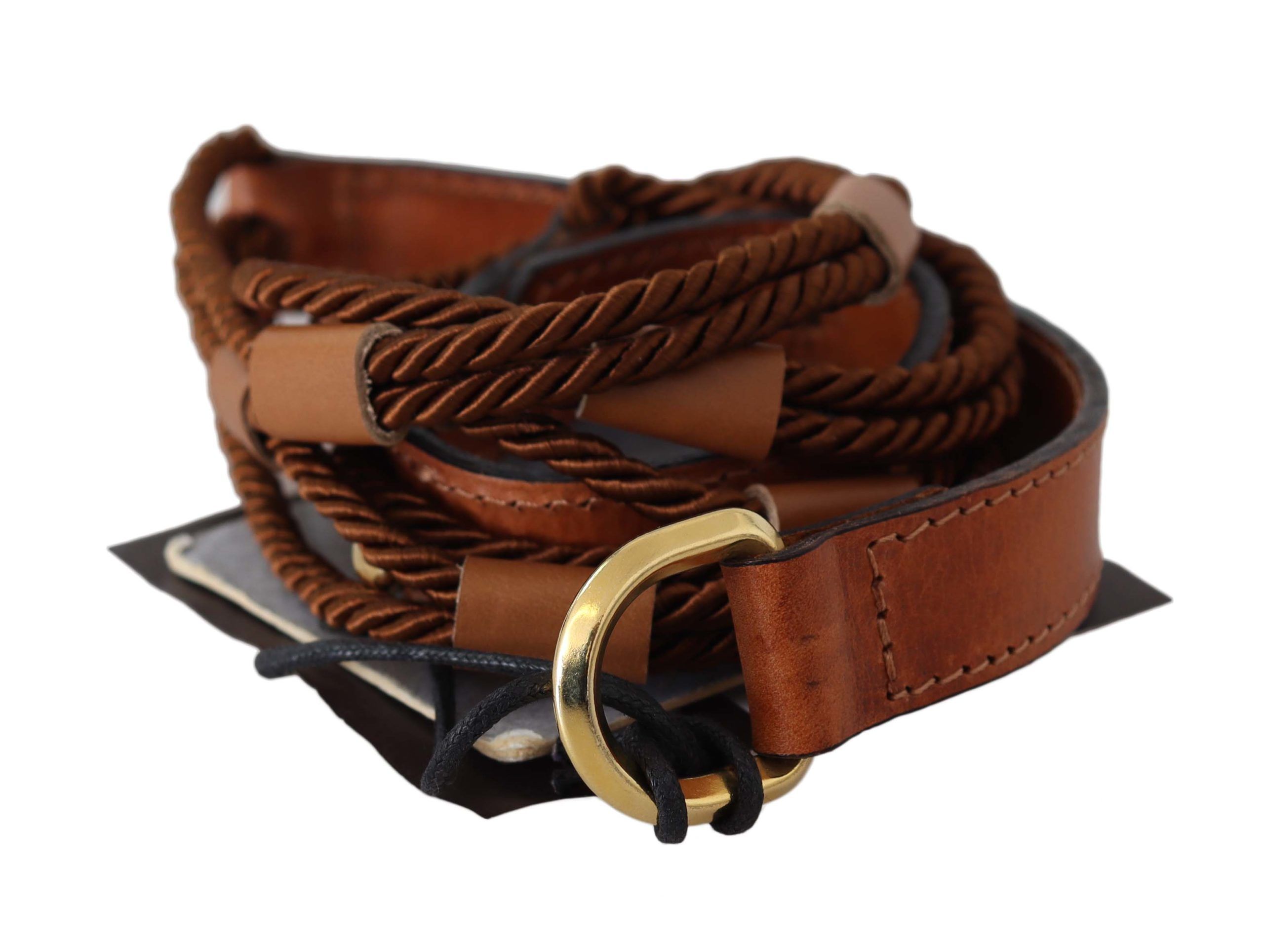 Scervino Street WoMens Brown Leather Braided Rope Gold Buckle Belt - Size 90 cm