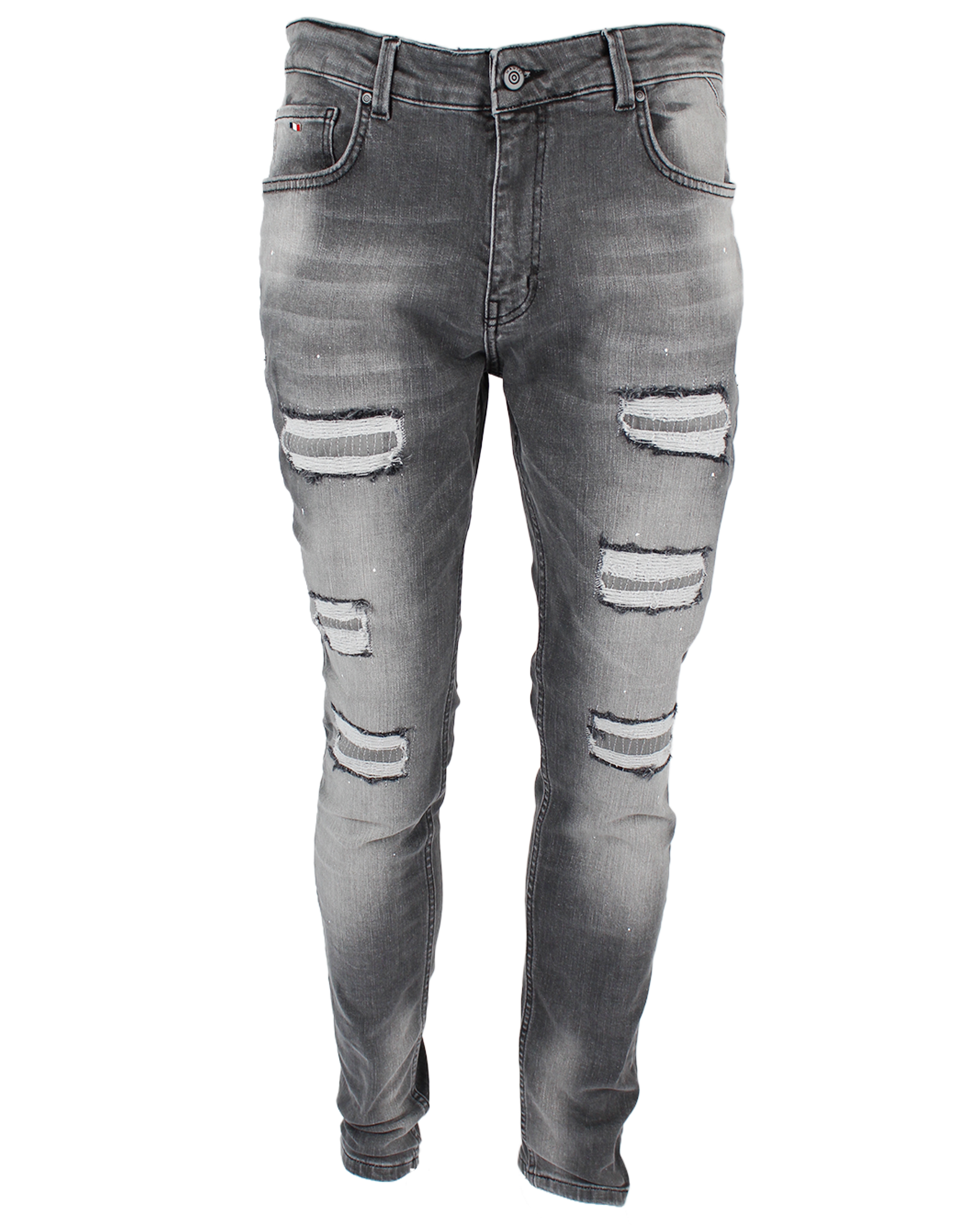 MAGIRI Mens Douai Ripped Patch Jeans in Grey Denim - Size 38W/32L